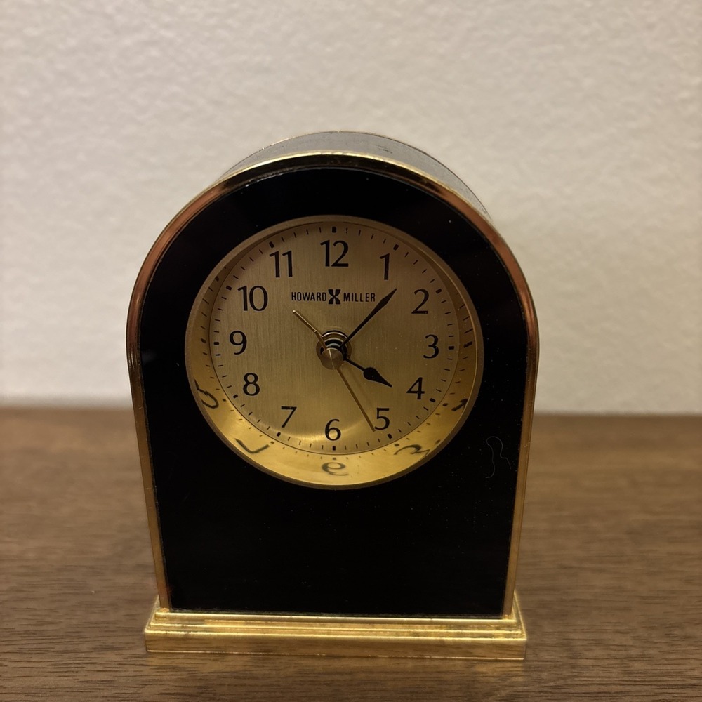 Vintage Howard Miller Midnight Arc 621-242 Black/Gold Table Alarm Clock Works